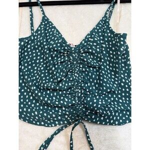 BCBGeneration Women's Teal Polka Dot Ruched Tie Cropped Tank Top Size S